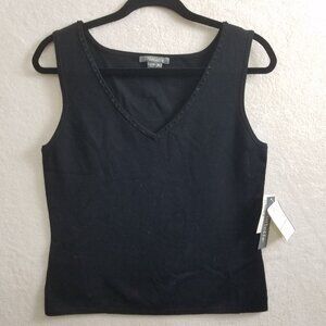 Briolette Women M‎ Black lightly Beaded V Neck Silk Sleeveless top NWT